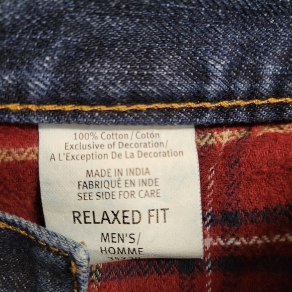 Eddie Bauer Inner Red Plaid Flannel Lined Relaxed Fit Blue Denim Jeans 35x30 - Picture 9 of 13